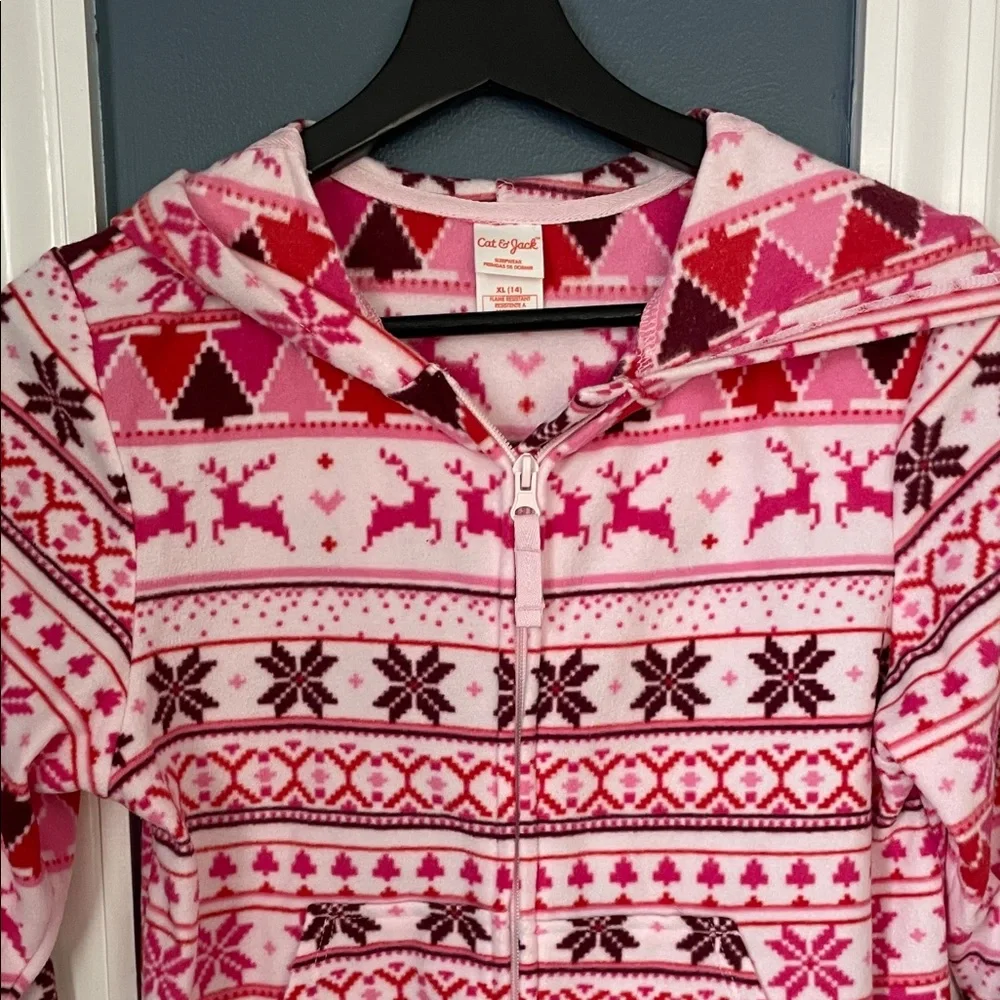 Cat & Jack Pink and White Patterned‎ Kids Pajama with Hoodie | Size 14